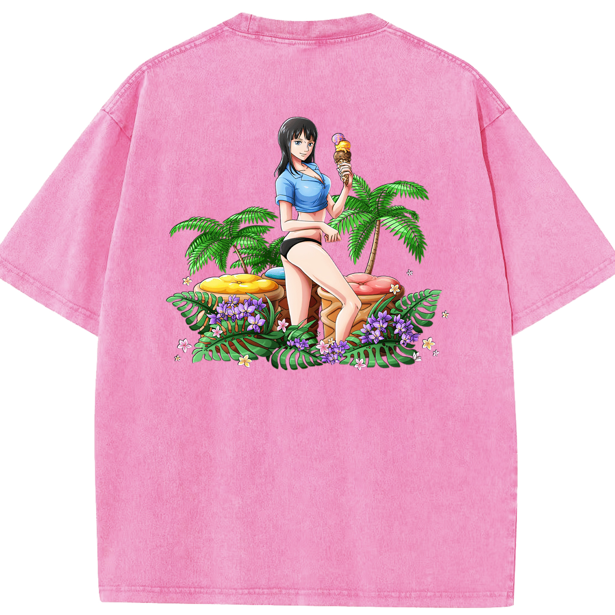 ワンピース ニコ・ロビン ONE PIECE Nico Robin 綿100% ヴィンテージ風 半袖Tシャツ（背面プリント）